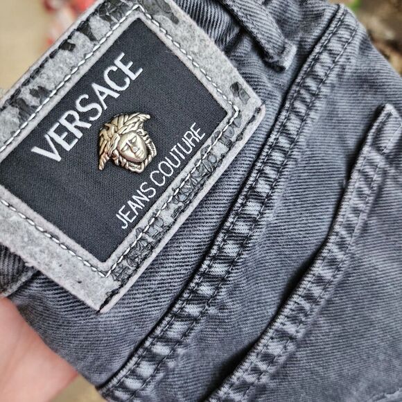 Vintage Versace Jeans Couture Jeans Womens Straight Leg Distressed Black  Defect - Picture 10 of 11